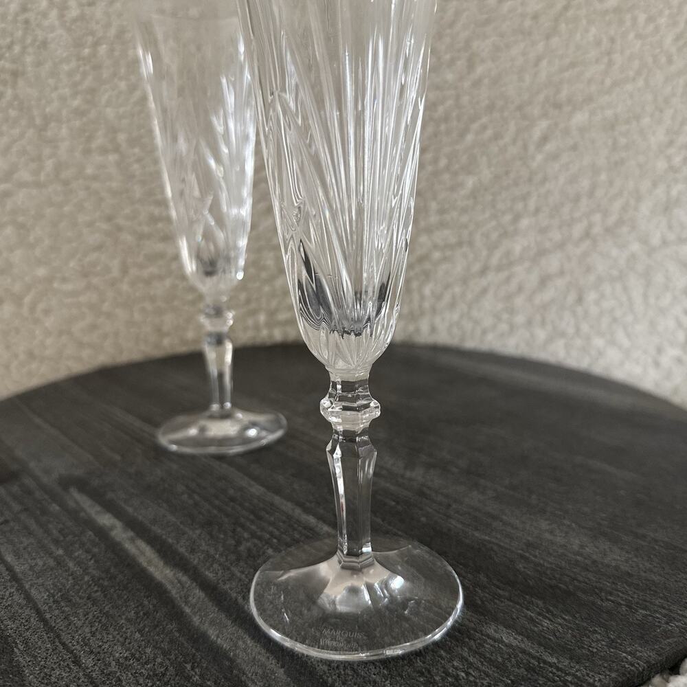 (2) Vintage Waterford Marquis Newberry Champagne Flutes Pair 8" Crystal Stemware